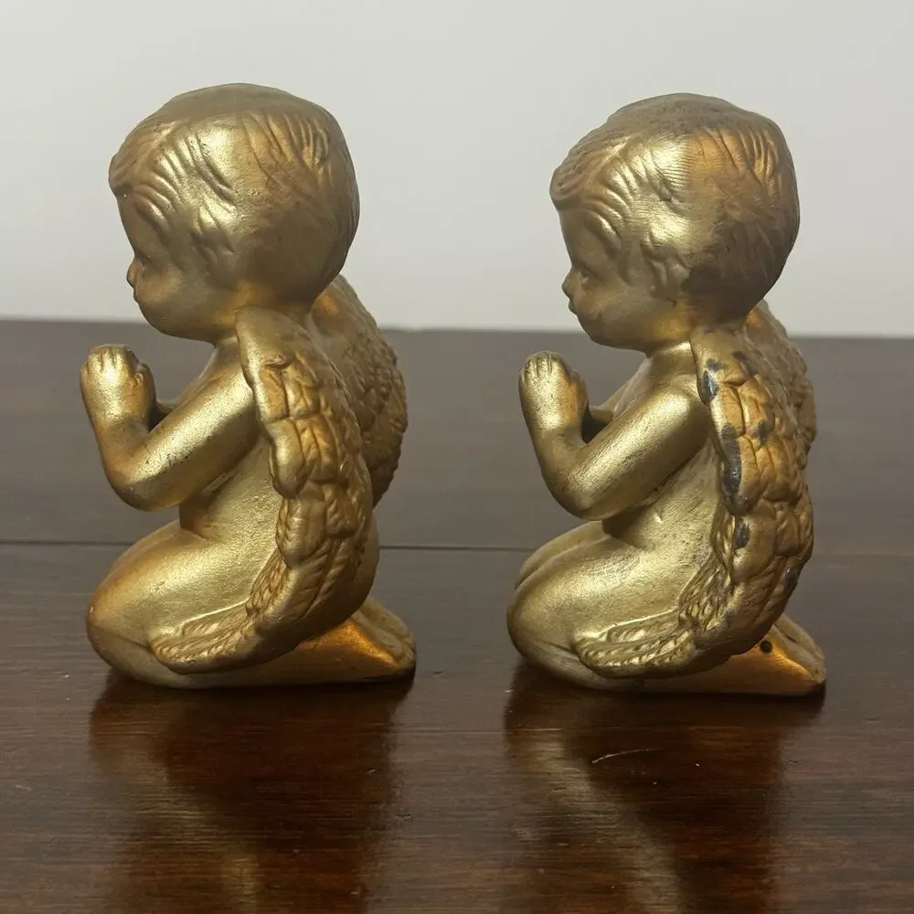 Vintage Angel Praying Gold Tone 2 Cherubs Made Taiwan 4.5
